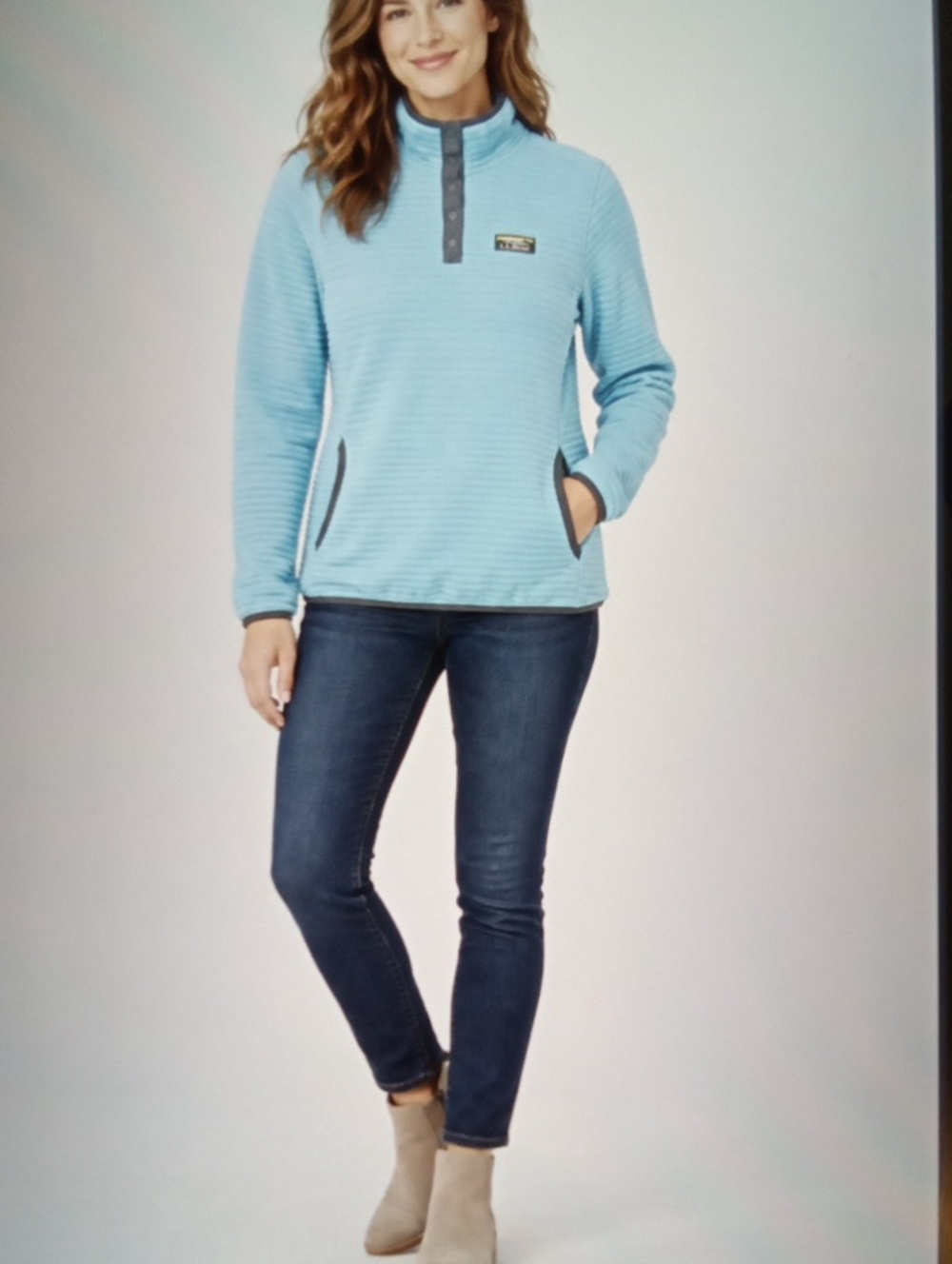 LL BEAN womens Airlight Knit Pullover Snap Neck Fleece Gorpcore Hiking Camping S